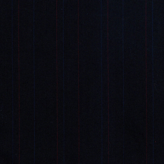 Tela SchoolLine 13002038 Dacron con rayas azules y rojas sobre fondo negro, ideal para uniformes escolares e institucionales