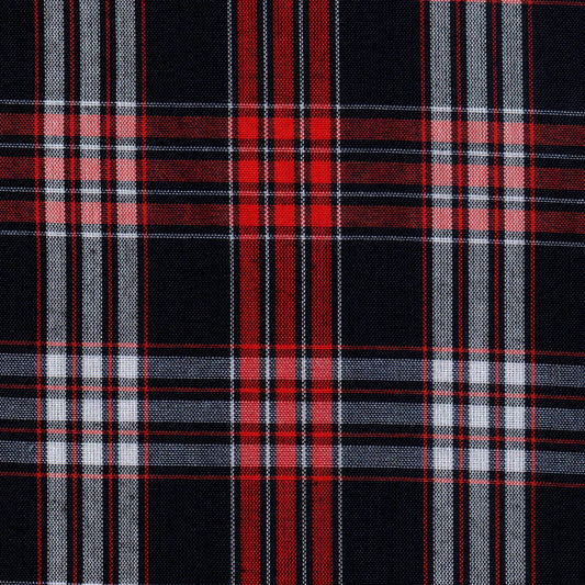 Tela 13002039 Dacron SchoolLine: tartán negro, rojo y blanco; ideal para uniformes escolares.