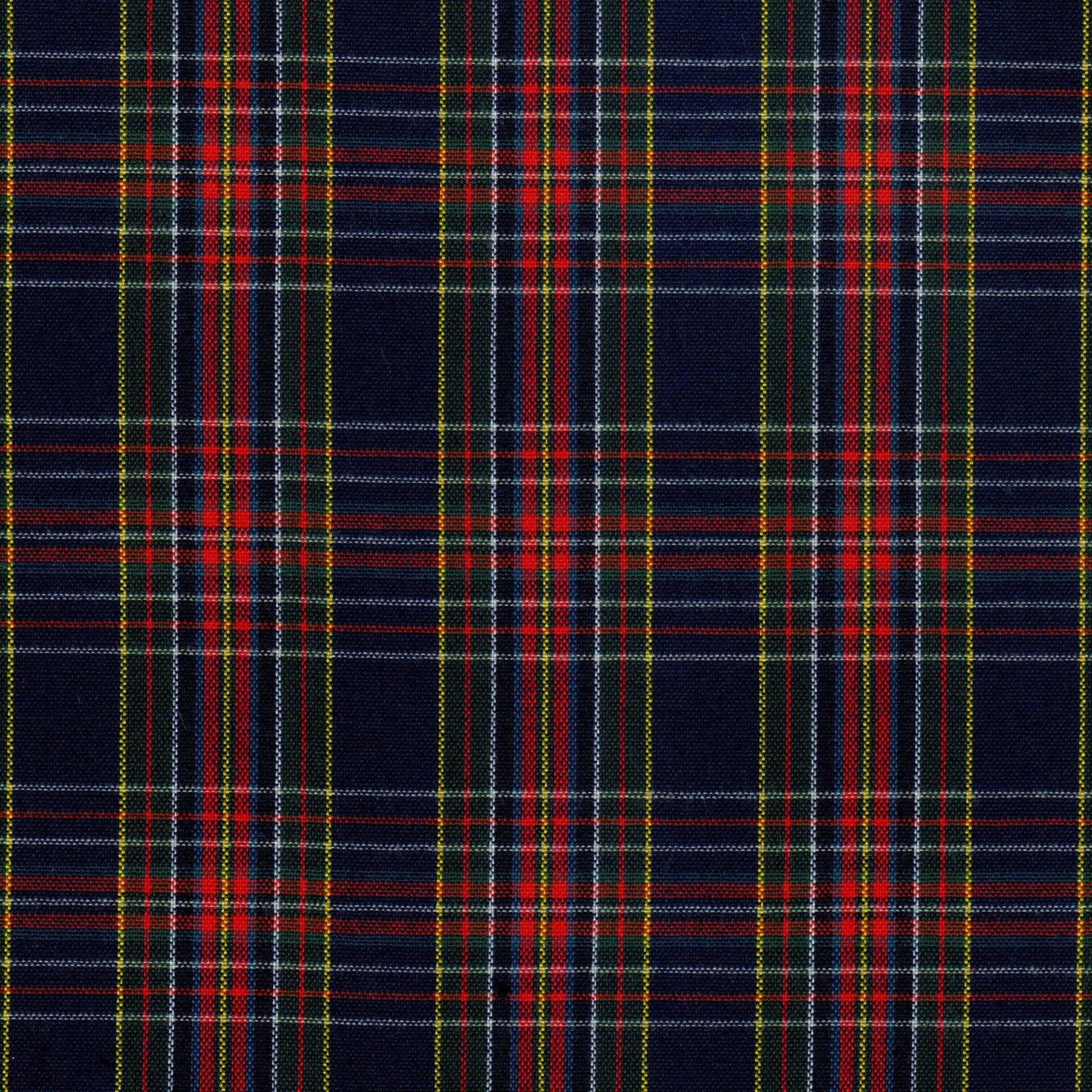 Tela tartán azul marino con rayas rojas y verdes; 13002040 Dacron SchoolLine para uniformes escolares.