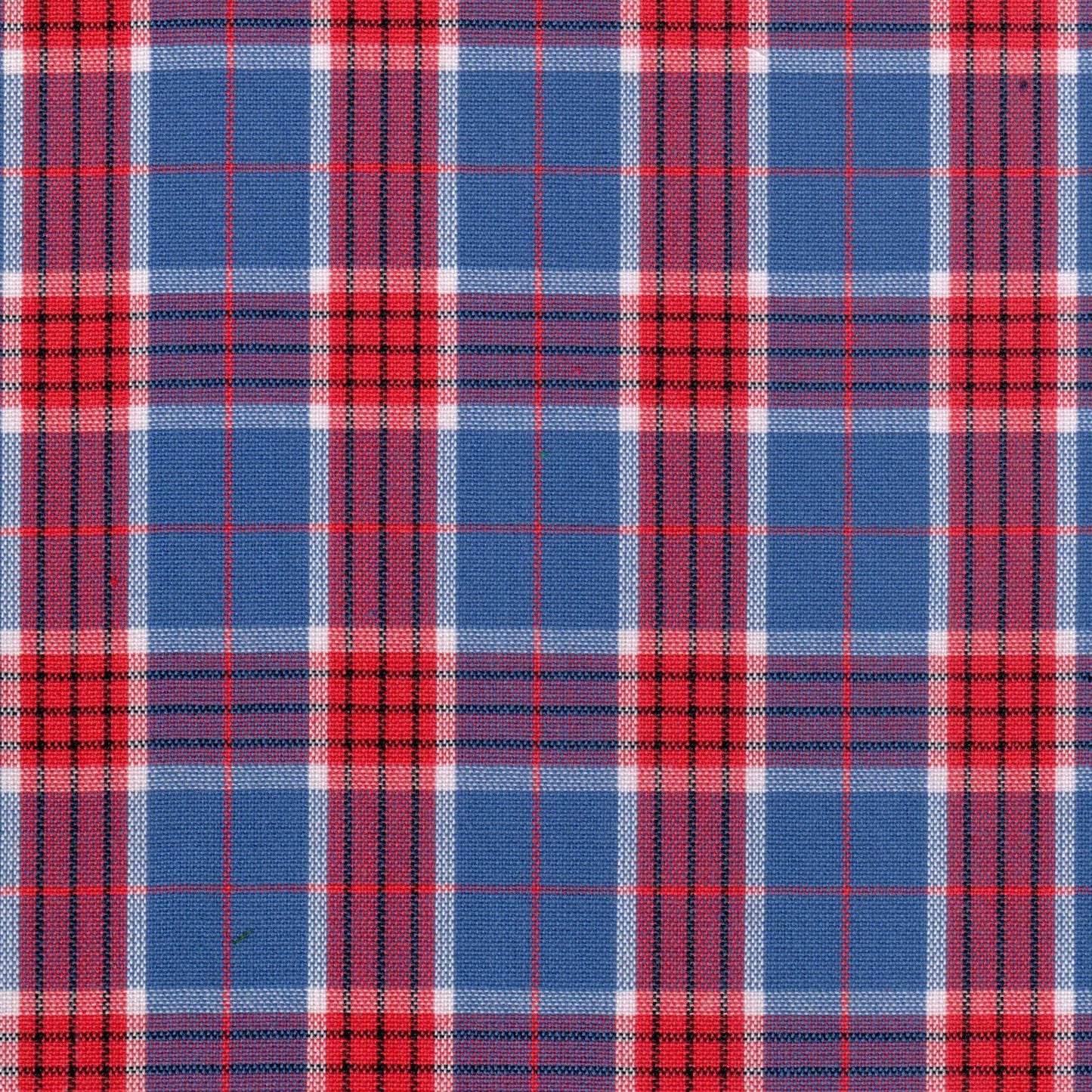 Tela SchoolLine 13002050 Dacron en tartán rojo y azul con líneas blancas; ideal para uniformes escolares e institucionales.