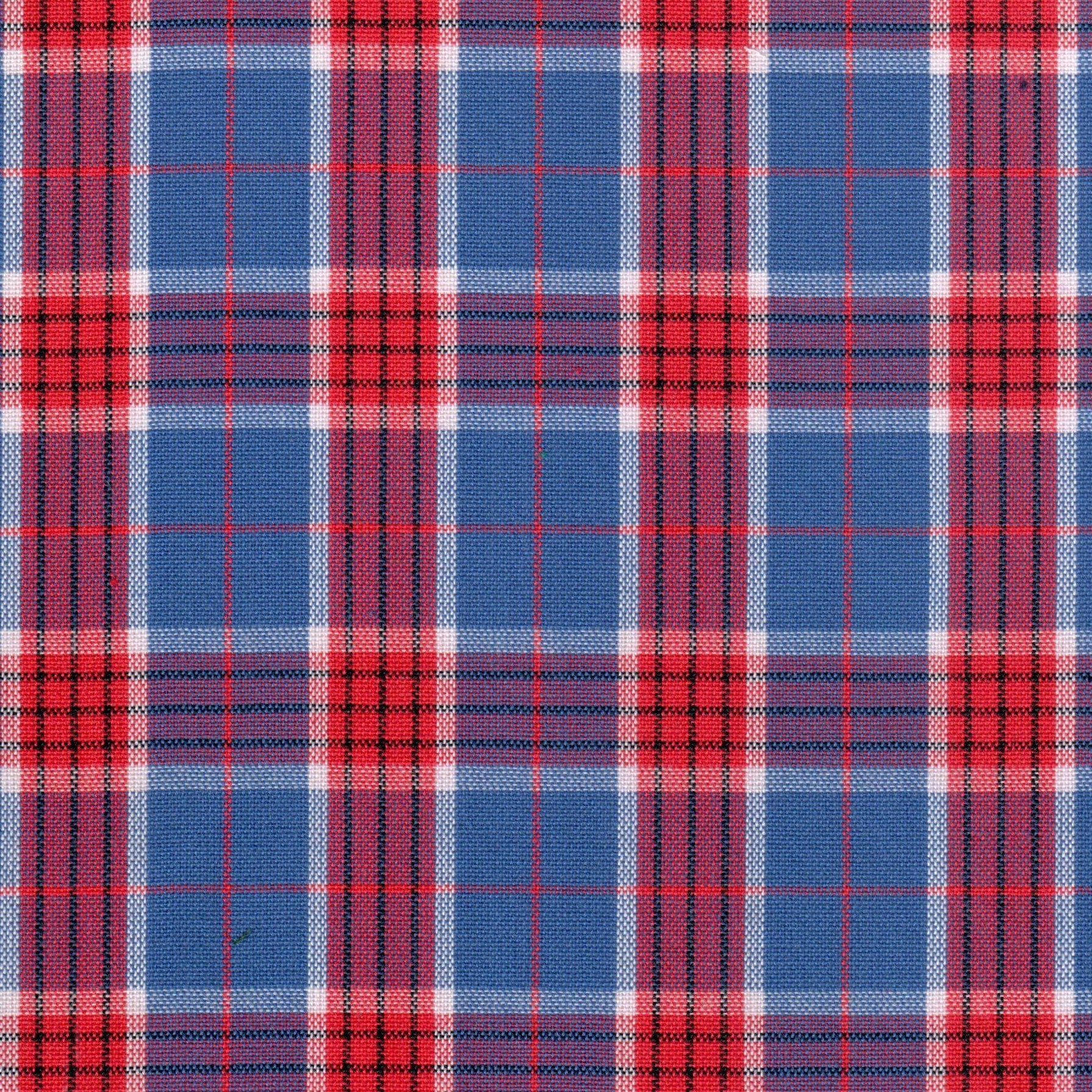 Tela SchoolLine 13002050 Dacron en tartán rojo y azul con líneas blancas; ideal para uniformes escolares e institucionales.