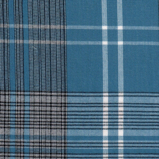 Tela Dacron SchoolLine 13002054 con diseño plaid azul y rayas blancas, ideal para uniformes escolares e institucionales.