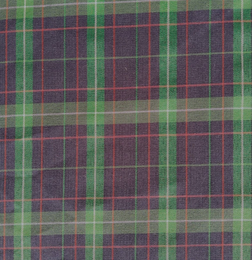 Tela Dacron SchoolLine 13002059: tela a cuadros verde, púrpura y naranja, ideal para uniformes escolares e institucionales.