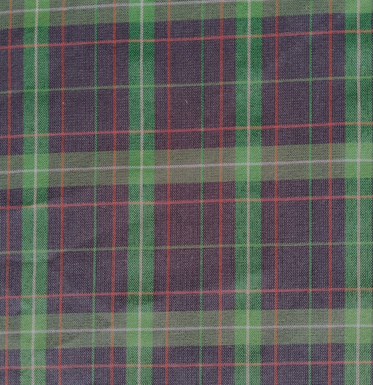 Tela Dacron SchoolLine 13002059: tela a cuadros verde, púrpura y naranja, ideal para uniformes escolares e institucionales.