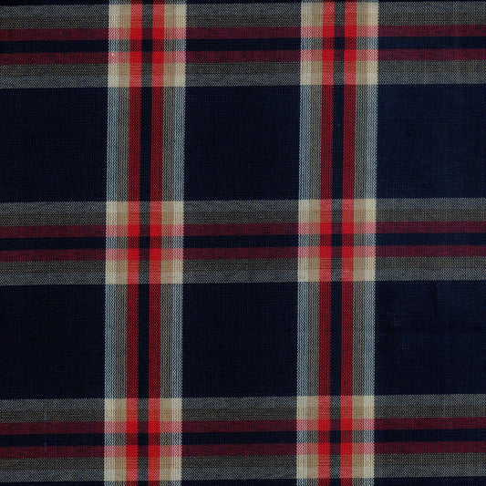 Tela 13002062 Dacron SchoolLine, cuadros escoceses navy con rayas rojo/beige, mezcla de filamento para uniformes escolares.