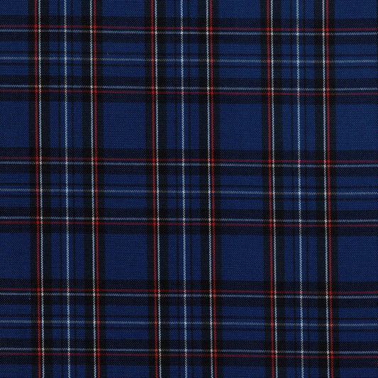 Tela Dacron SchoolLine 13002069 en plaid azul marino con líneas rojas y negras; ideal para uniformes escolares e institucionales.