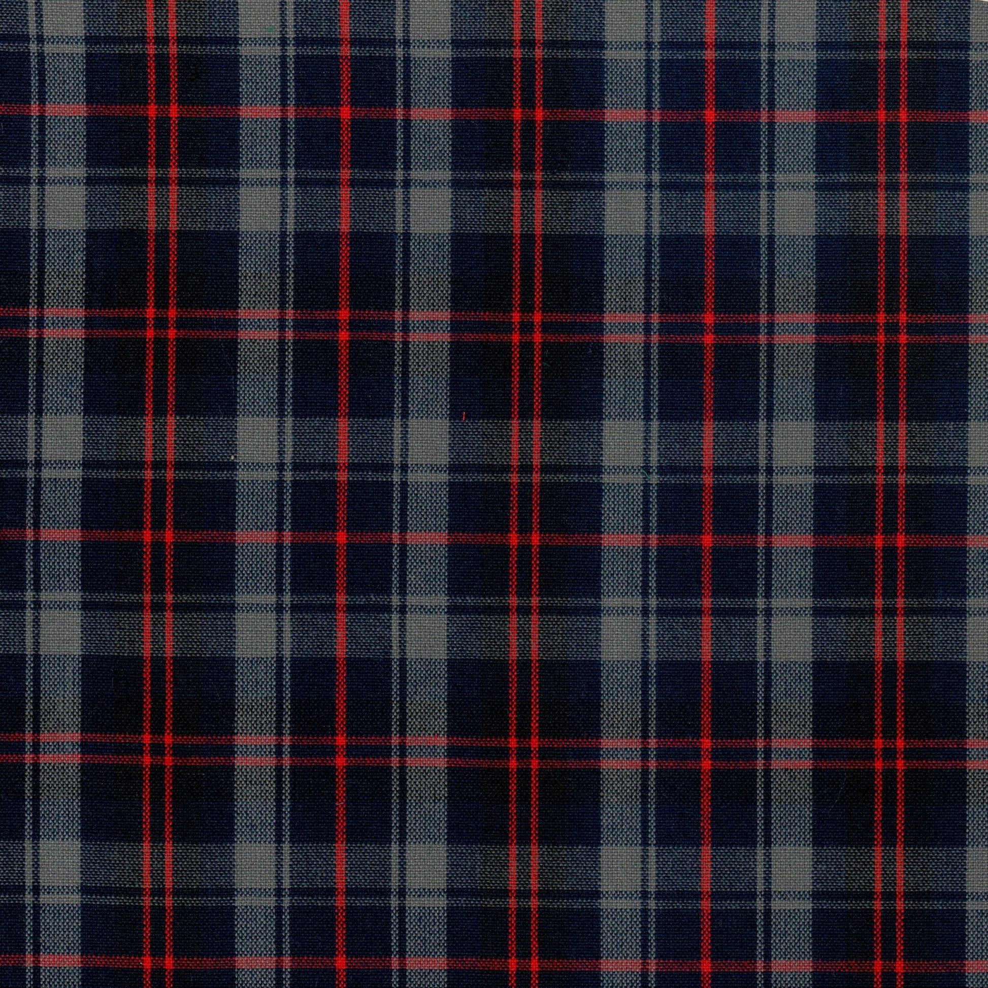 Tela de tartán azul marino con líneas rojas y gris, ideal para uniformes escolares; SchoolLine