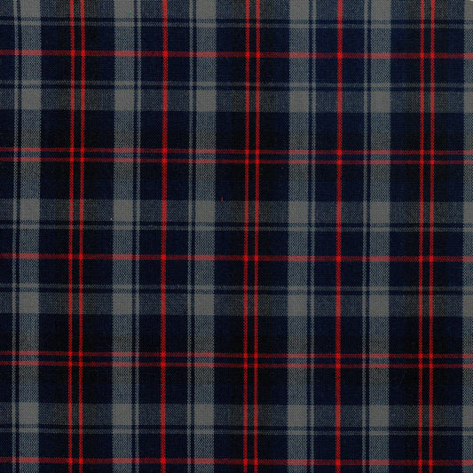 Tela de tartán azul marino con líneas rojas y gris, ideal para uniformes escolares; SchoolLine