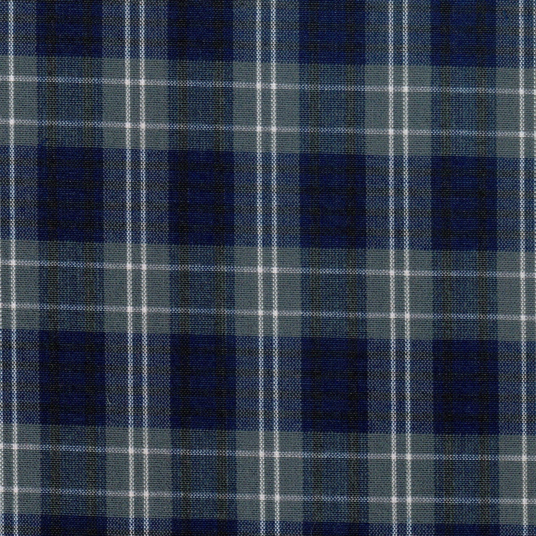 Tela Dacron SchoolLine uniforme; tela a cuadros azul marino/gris con líneas blancas, ideal para uniformes escolares e institucionales
