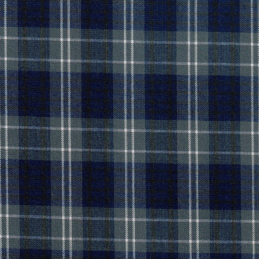 Tela Dacron SchoolLine uniforme; tela a cuadros azul marino/gris con líneas blancas, ideal para uniformes escolares e institucionales