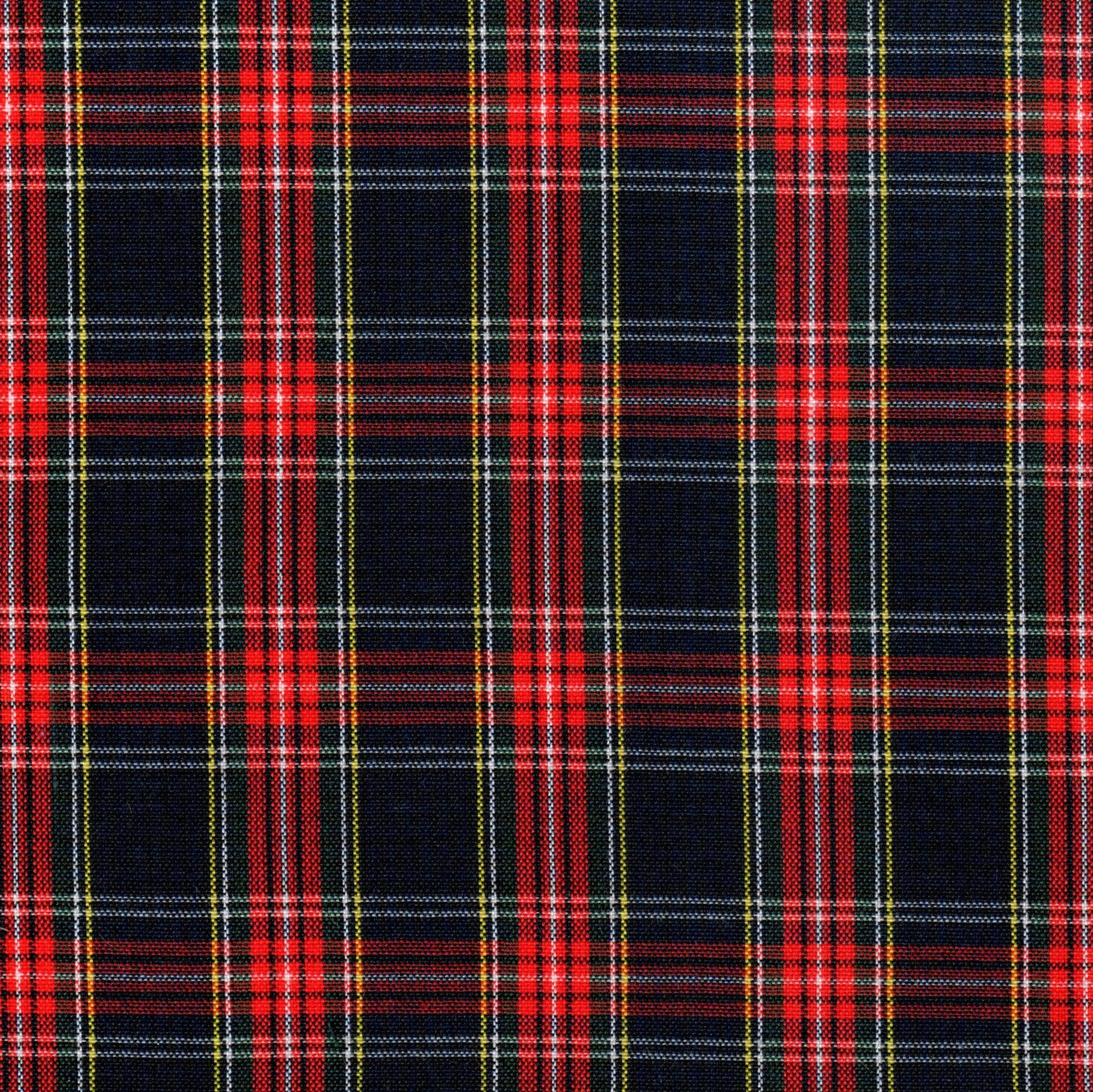 Tela 13002086 Dacron uniforme SchoolLine: poliéster CS en tartán rojo y azul marino con toques amarillos