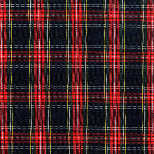 Tela 13002086 Dacron uniforme SchoolLine: poliéster CS en tartán rojo y azul marino con toques amarillos