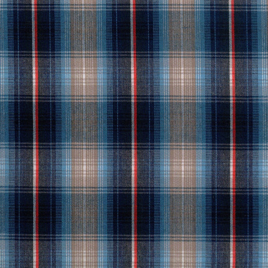 Tela 13002094 Dacron SchoolLine, tejido a cuadros azul/beige con rojo, ideal para uniformes escolares e institucionales.
