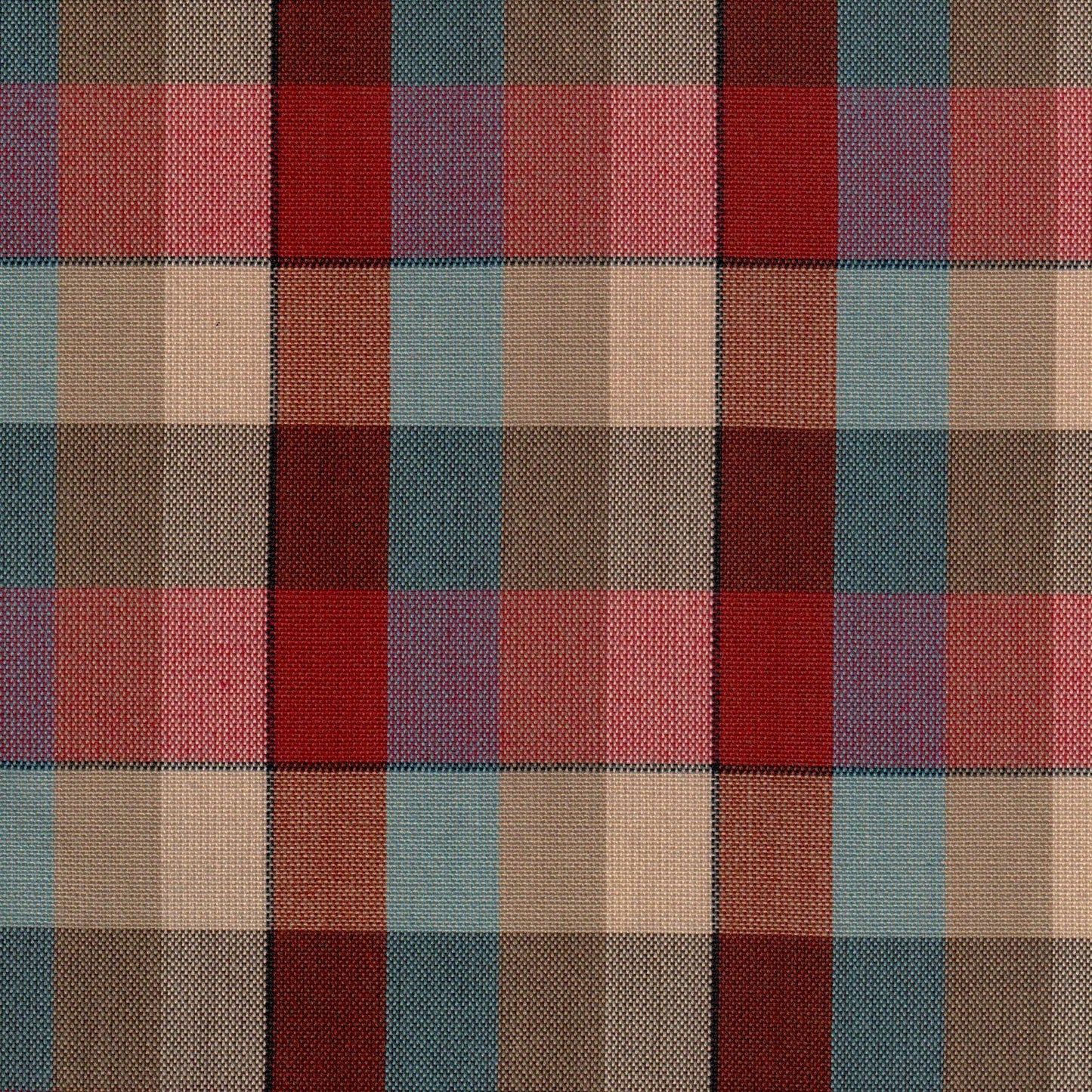 Tela 13002096 Dacron uniforme SchoolLine en plaid a cuadros rojo, beige y azul, para uniformes escolares e institucionales.