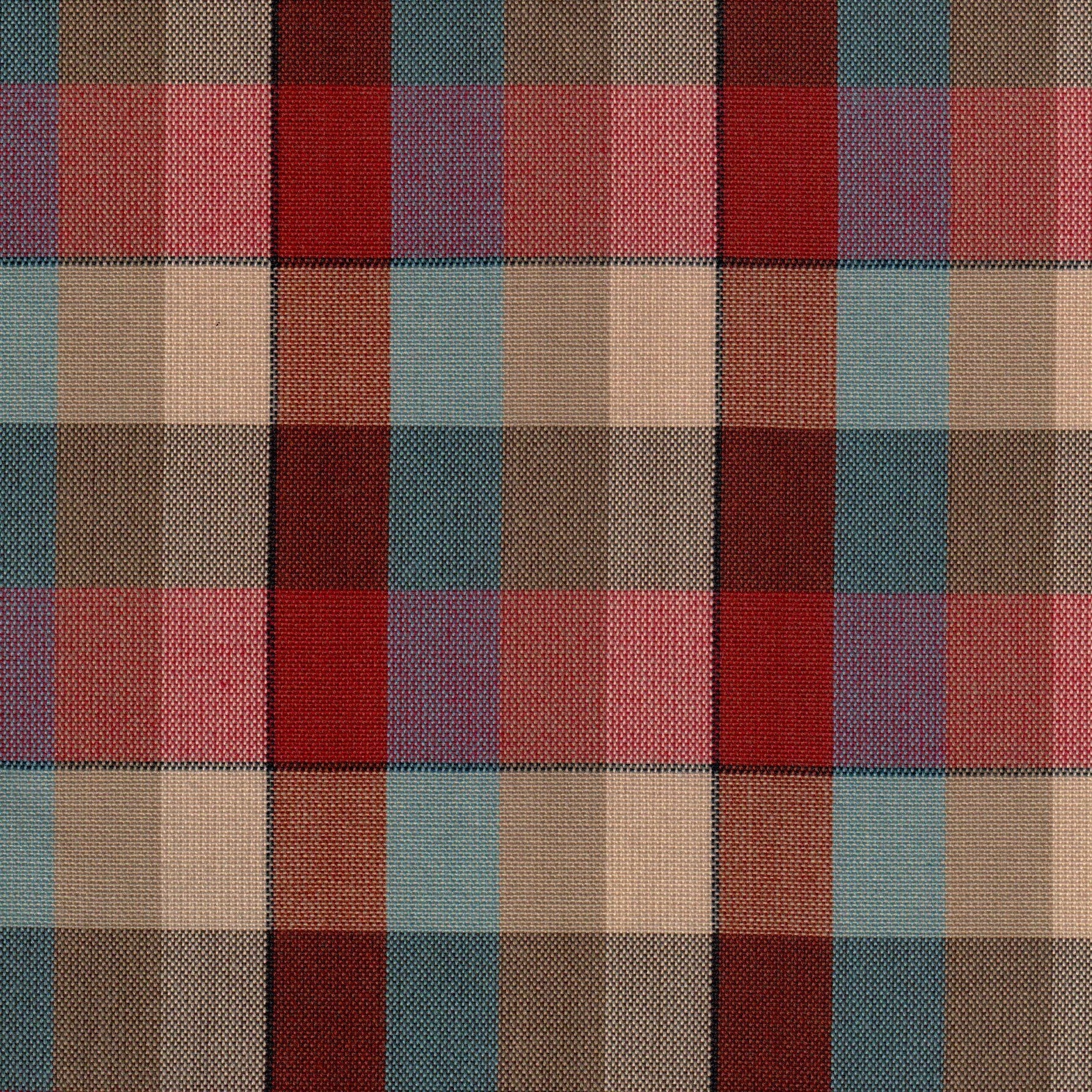 Tela 13002096 Dacron uniforme SchoolLine en plaid a cuadros rojo, beige y azul, para uniformes escolares e institucionales.