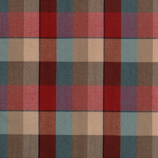 Tela 13002096 Dacron uniforme SchoolLine en plaid a cuadros rojo, beige y azul, para uniformes escolares e institucionales.