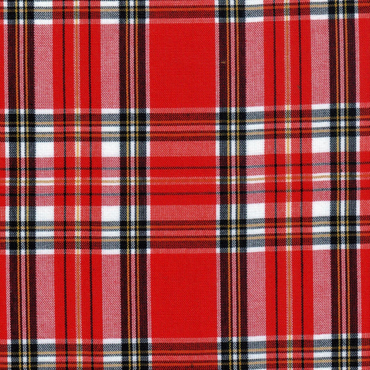 Tela Dacron SchoolLine 13002103 en diseño plaid rojo con rayas negras y blancas, ideal para uniformes escolares.