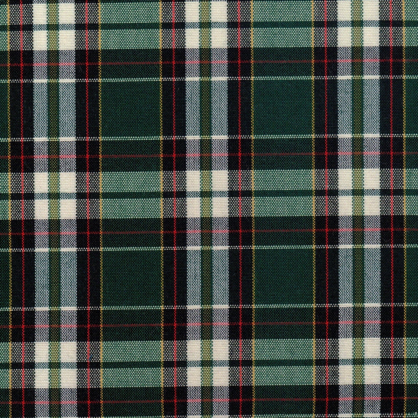 Tela SchoolLine de poliéster Dacron en tartán verde/negro con líneas rojas y blancas, para uniformes escolares