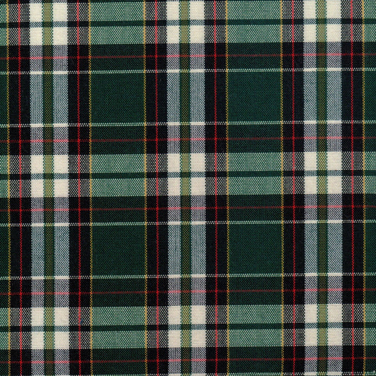 Tela SchoolLine de poliéster Dacron en tartán verde/negro con líneas rojas y blancas, para uniformes escolares