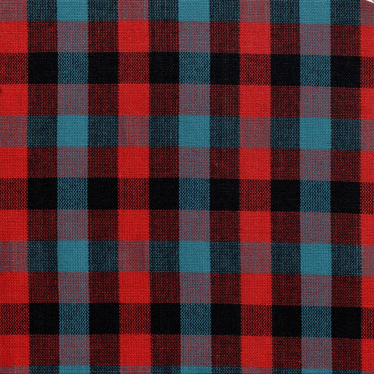 Tela 13002108 Dacron de SchoolLine, plaid rojo negro y turquesa; ideal para uniformes escolares e institucionales.