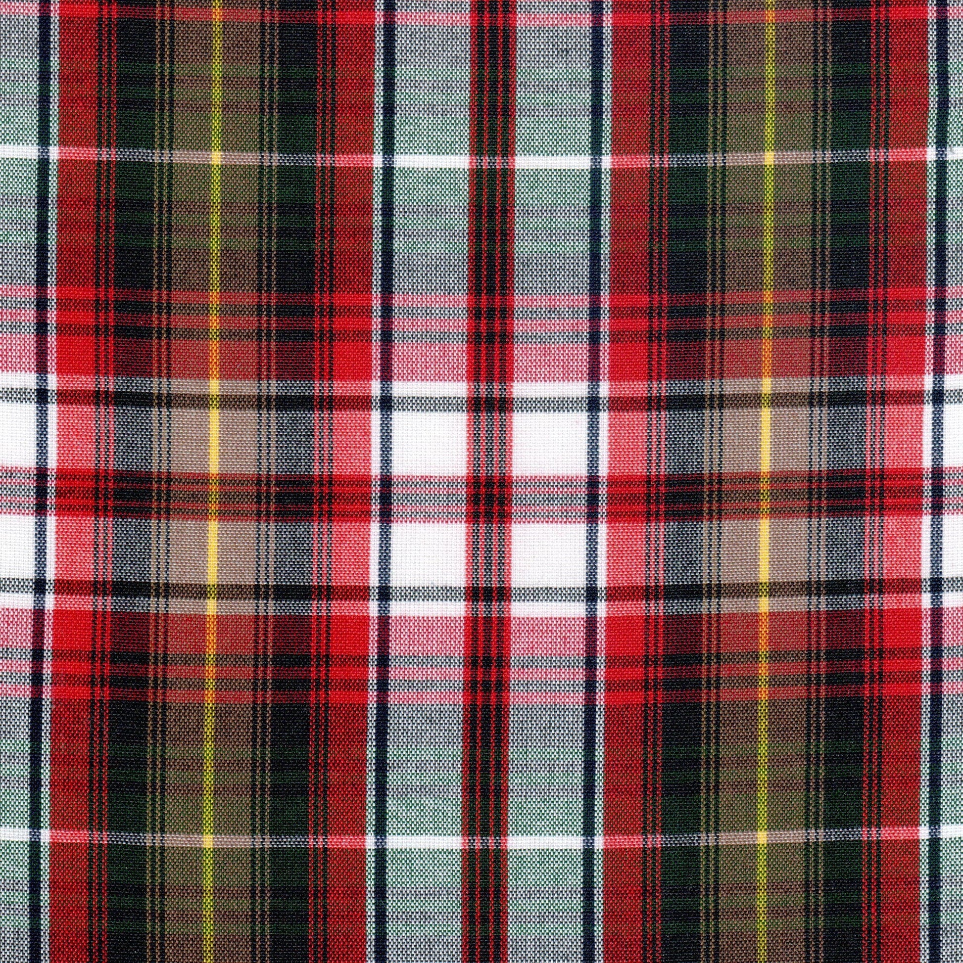 Tela Dacron SchoolLine: poliéster tartán rojo/verde con blanco y negro, plaid, para uniformes escolares e institucionales