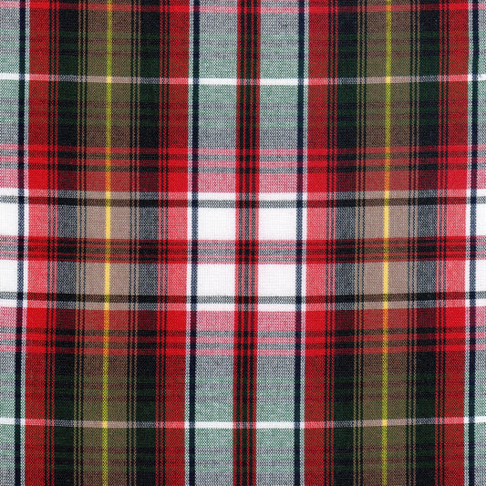 Tela Dacron SchoolLine: poliéster tartán rojo/verde con blanco y negro, plaid, para uniformes escolares e institucionales