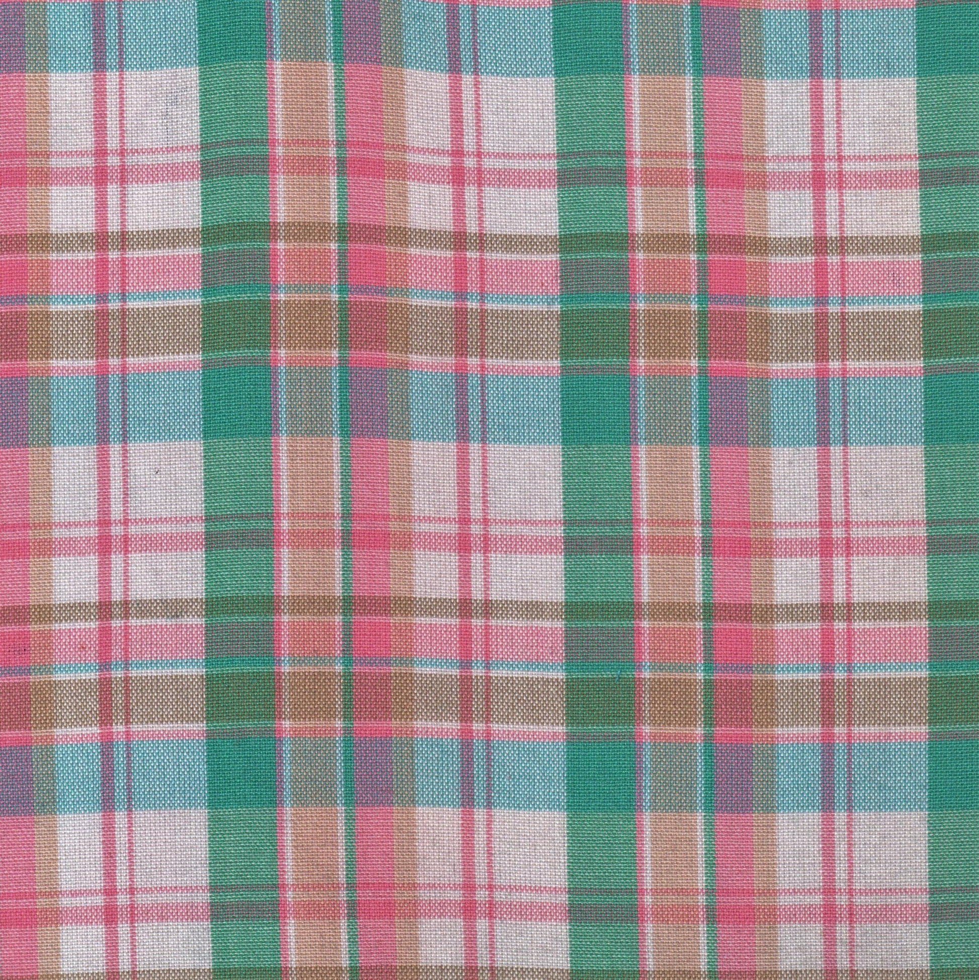 Tela Dacron SchoolLine, cuadros multicolores en verde, rosa y beige, ideal para uniformes escolares e institucionales.