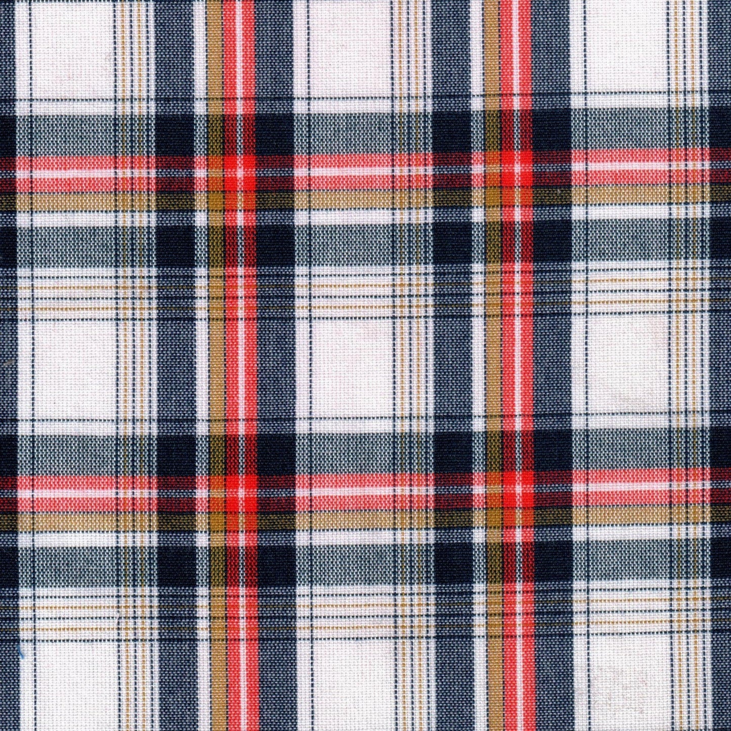 Tela SchoolLine: tela a cuadros tartán en azul marino, blanco, rojo y beige; ideal para uniformes escolares e institucionales.