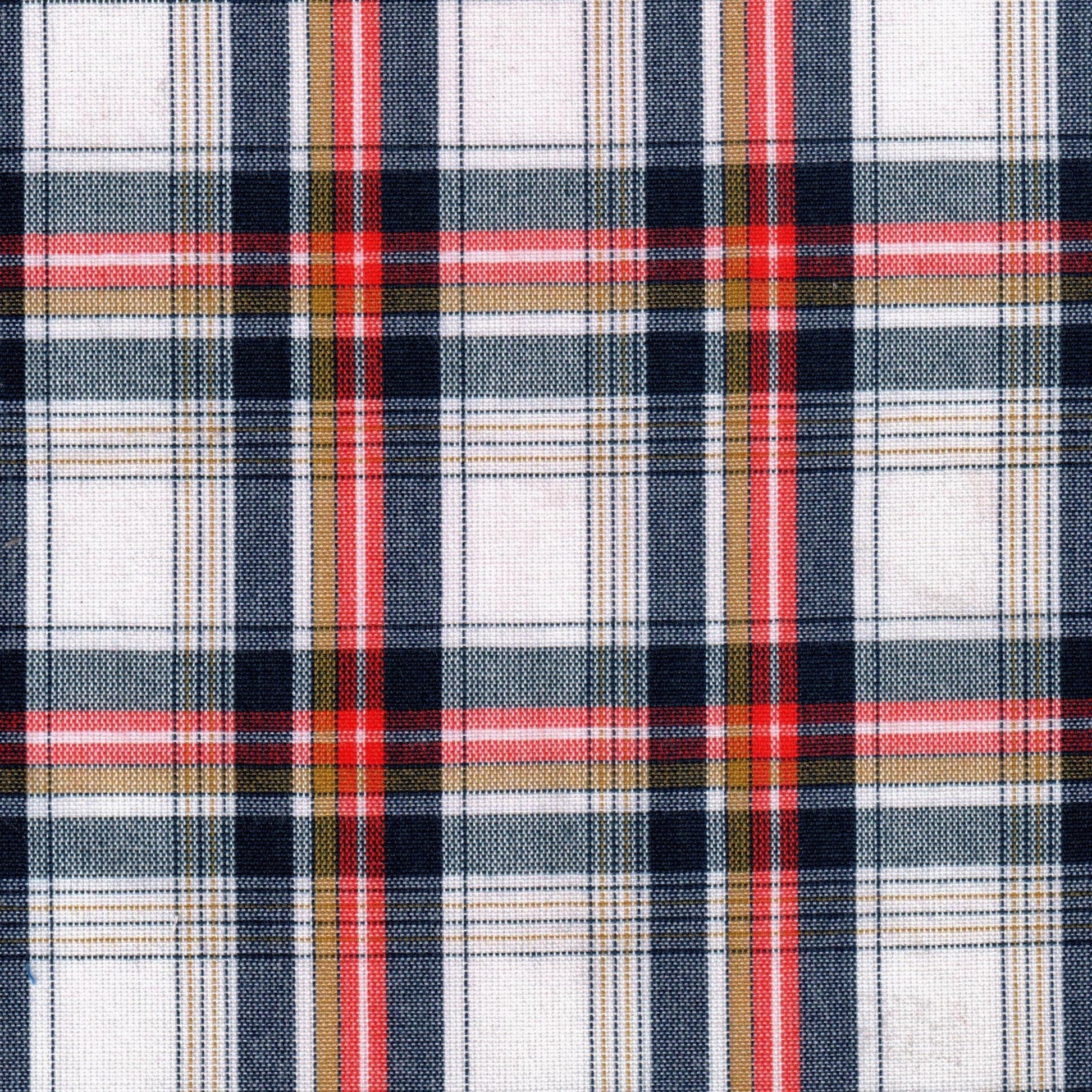 Tela SchoolLine: tela a cuadros tartán en azul marino, blanco, rojo y beige; ideal para uniformes escolares e institucionales.