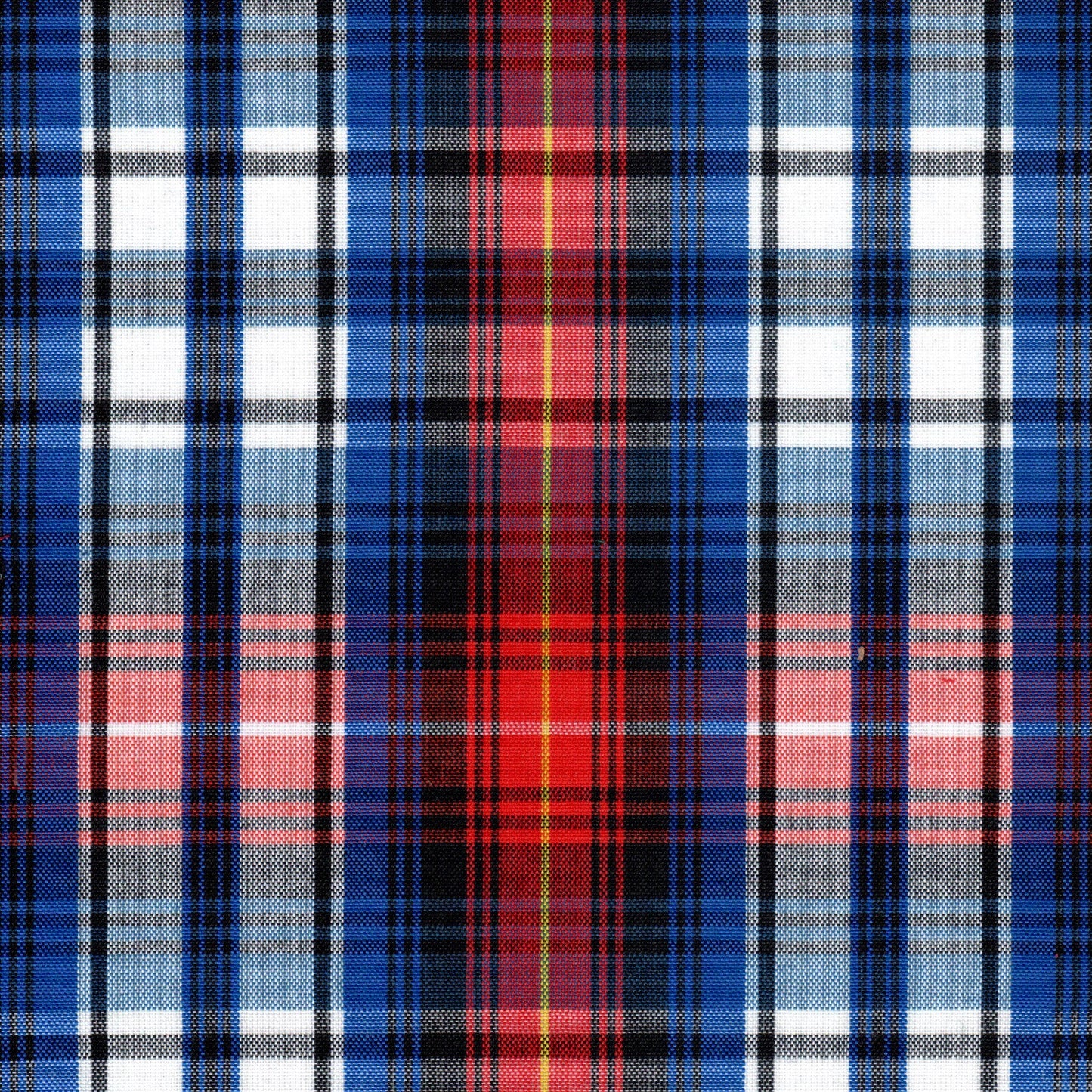 Tela SchoolLine 13002123 Dacron, plaid azul, rojo y negro con líneas amarillas, ideal para uniformes escolares e institucionales