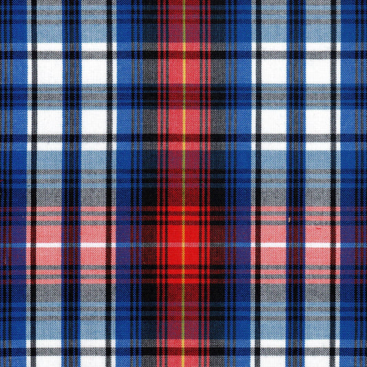 Tela SchoolLine 13002123 Dacron, plaid azul, rojo y negro con líneas amarillas, ideal para uniformes escolares e institucionales
