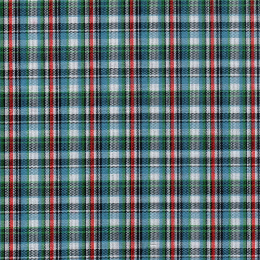 Tela Dacron SchoolLine en tartán verde, azul, rojo y blanco; ideal para uniformes escolares e institucionales.