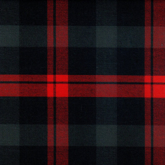 Tela SchoolLine 13002130 Dacron, diseño tartán rojo-negro-gris, ideal para uniformes escolares e institucionales.
