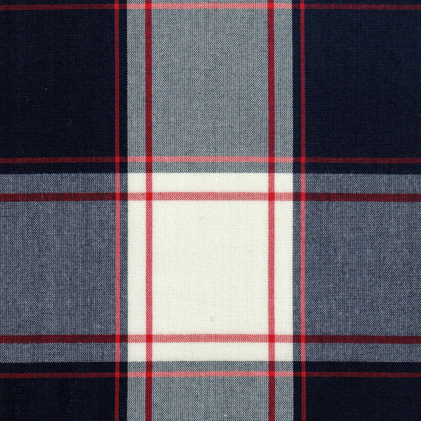 Tela 13002131 Dacron SchoolLine: tejido a cuadros azul marino, gris y rojo, perfecto para uniformes escolares.