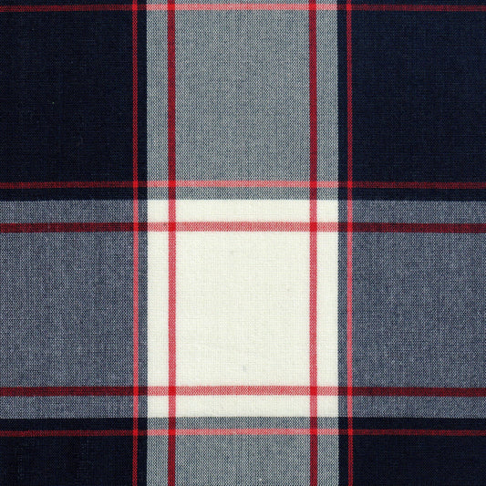 Tela 13002131 Dacron SchoolLine: tejido a cuadros azul marino, gris y rojo, perfecto para uniformes escolares.