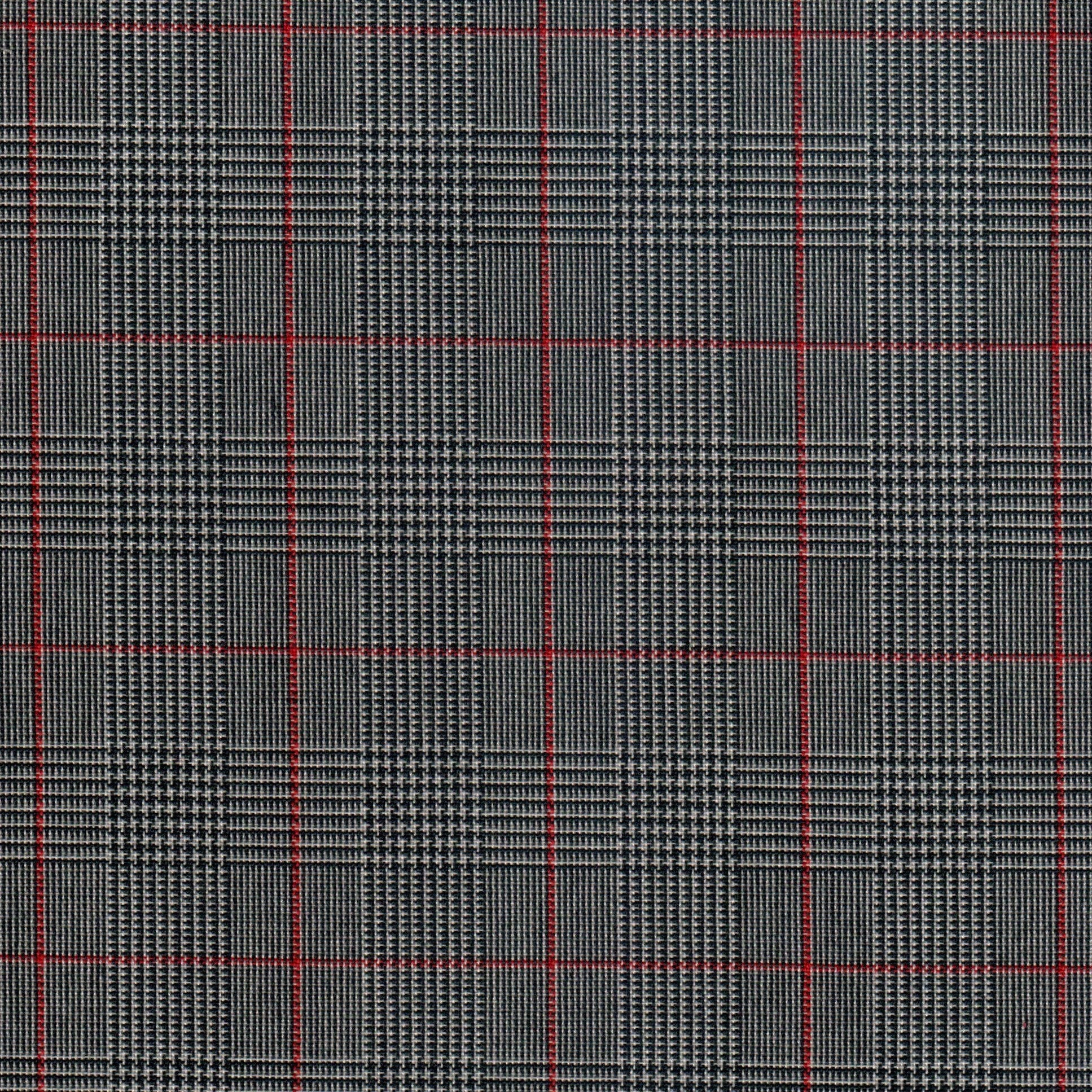 Tela SchoolLine 13002132 Dacron; tela gris a cuadros con líneas rojas, ideal para uniformes escolares e institucionales.