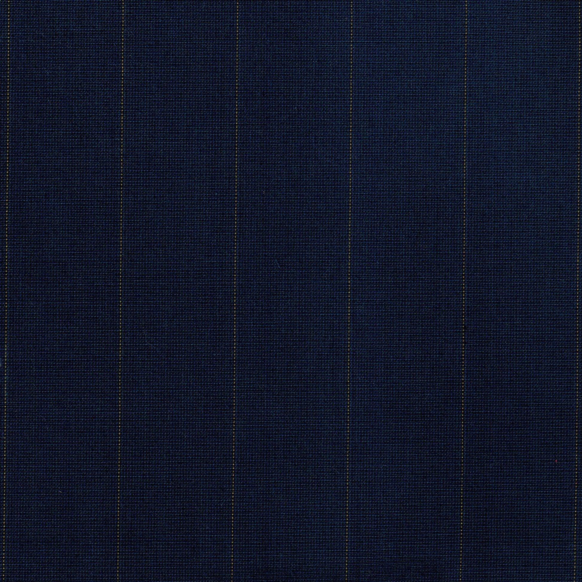 Tela de poliéster Dacron azul marino con finas líneas verticales doradas; ideal para uniformes escolares SchoolLine.