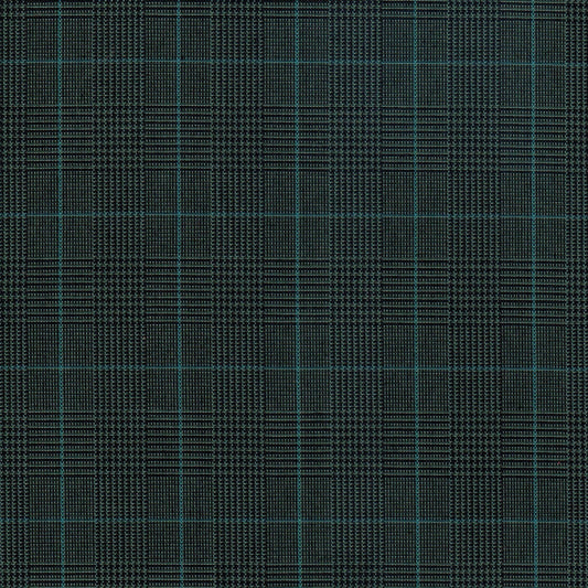 Tela Dacron SchoolLine 13002143, poliéster con diseño plaid negro y líneas teal, ideal para uniformes escolares e institucionales.