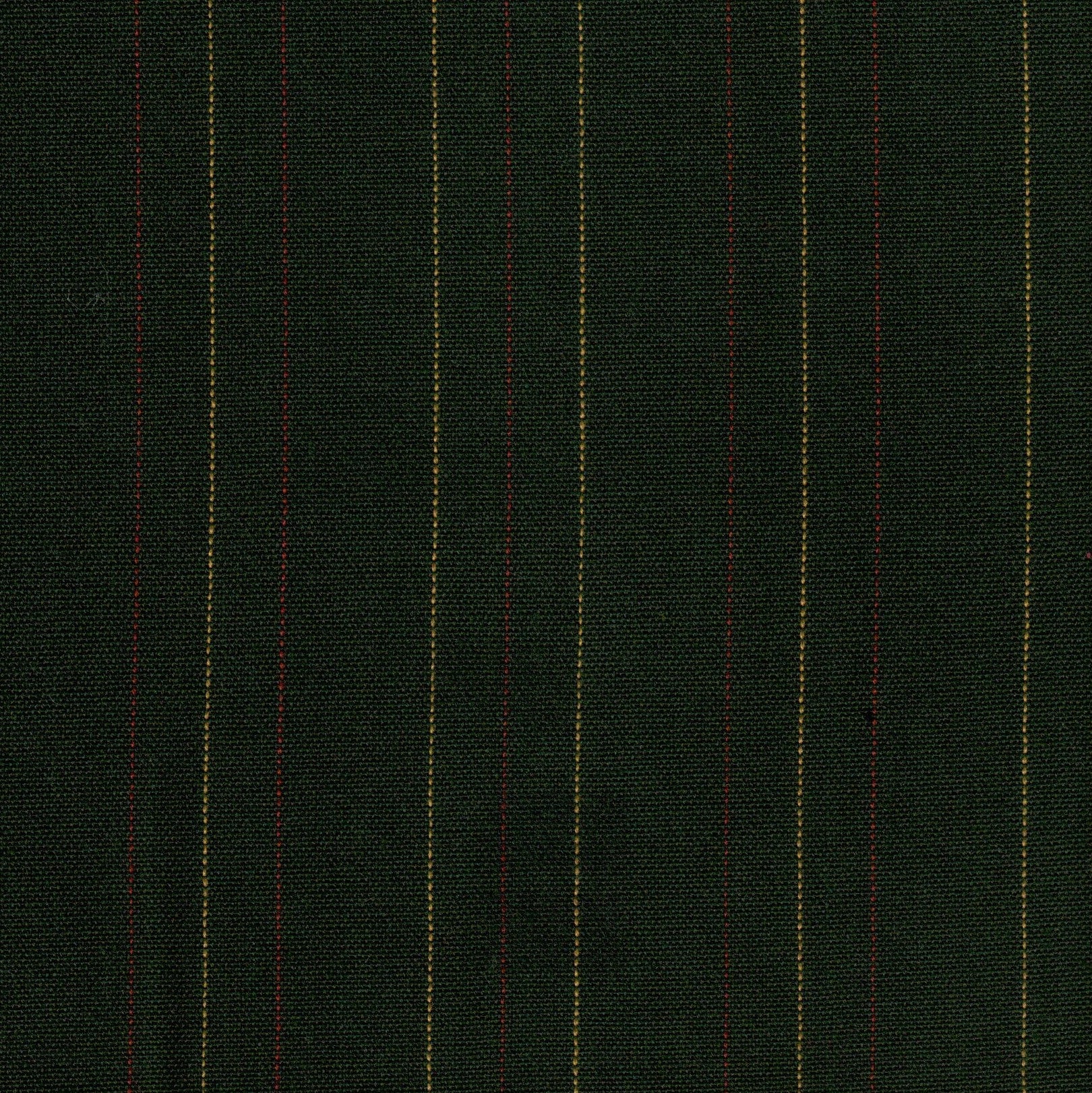 Tela 13002144 Dacron SchoolLine para uniformes; tela oscura con rayas verticales rojas y doradas.