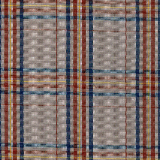 Tela SchoolLine 13002147 Dacron: tela de cuadros tartán beige con rayas rojas, azules y amarillas, ideal para uniformes escolares e institucionales