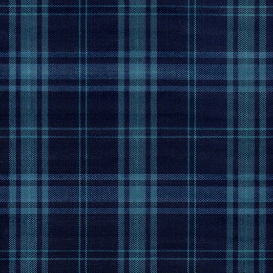 Tela Dacron SchoolLine en diseño de cuadros azul marino y turquesa, ideal para uniformes escolares e institucionales.