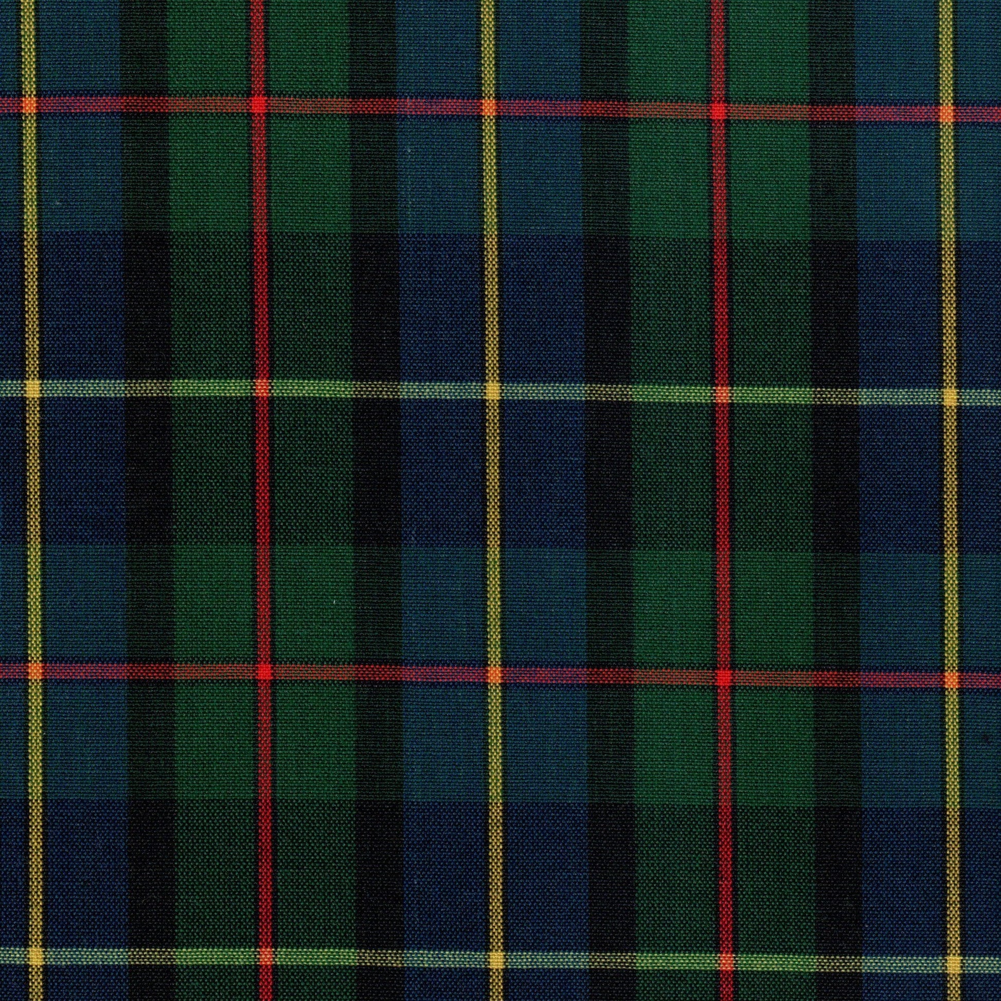 Tela SchoolLine 13002149 Dacron de cuadros azul, verde y rojo con líneas amarillas; ideal para uniformes escolares.