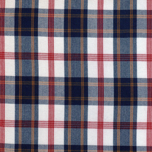 Tela tartán roja con franjas azules y beige, tela para uniformes escolares SchoolLine.