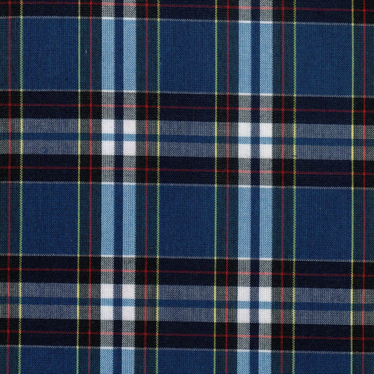 Tela Dacron SchoolLine en tejido a cuadros azul marino, blanco y rojo, ideal para uniformes escolares e institucionales.