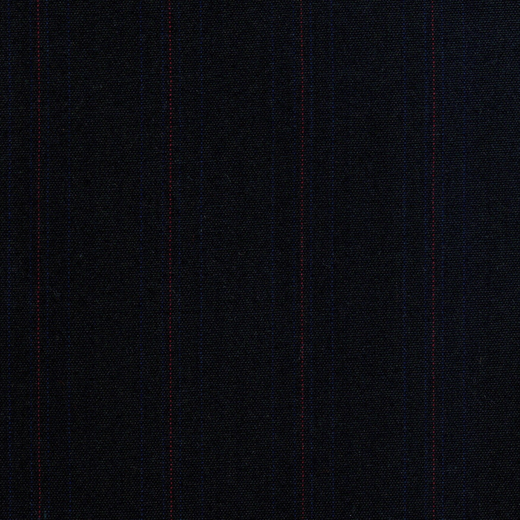 Tela azul marino con finas rayas rojas y azules; ideal para uniformes escolares e