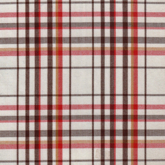 Tela 13002160 Dacron SchoolLine: tela a cuadros rojo, marrón y beige, ideal para uniformes escolares e institucionales.