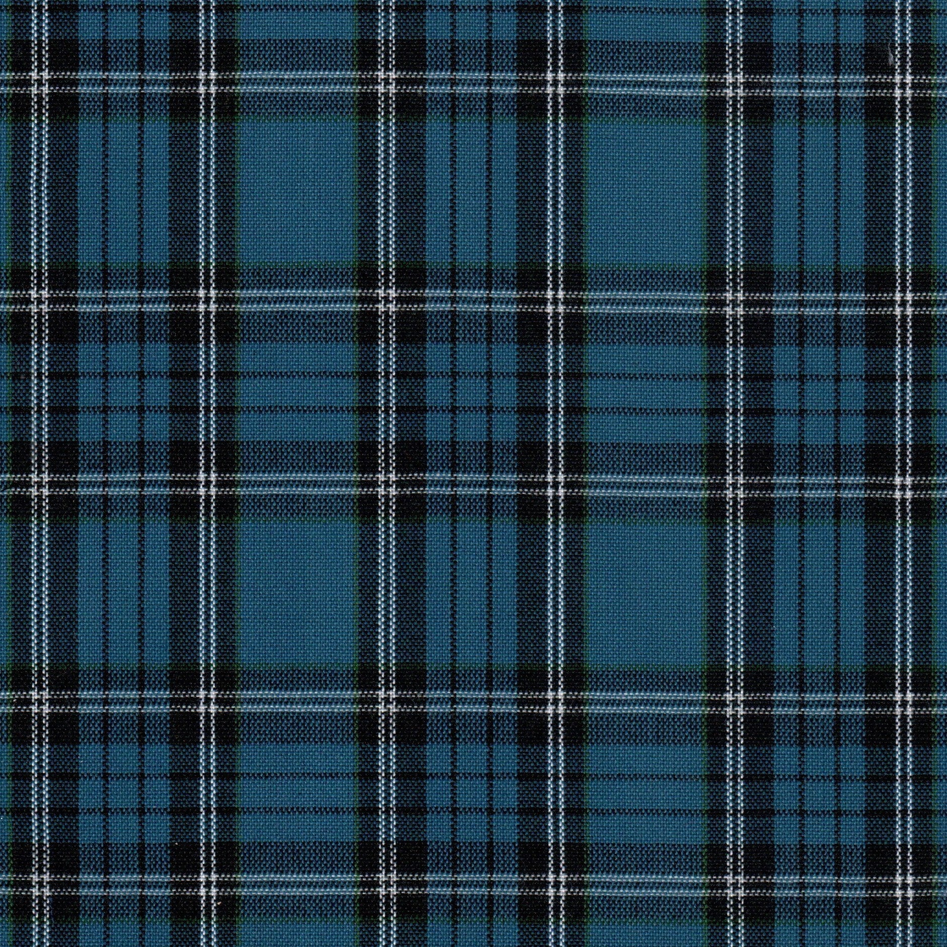 Tela Dacron tartán azul con cuadros negros y verde, de SchoolLine, para uniformes escolares e institucionales.