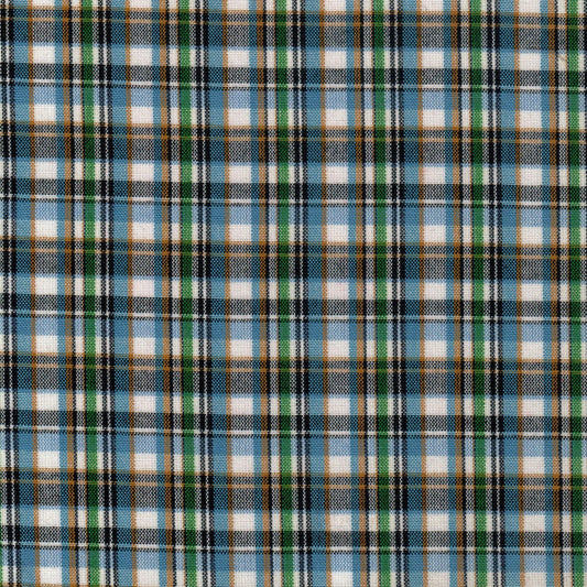 Tela Dacron SchoolLine 13002180 en estampado a cuadros verde, azul y blanco, ideal para uniformes escolares e institucionales.