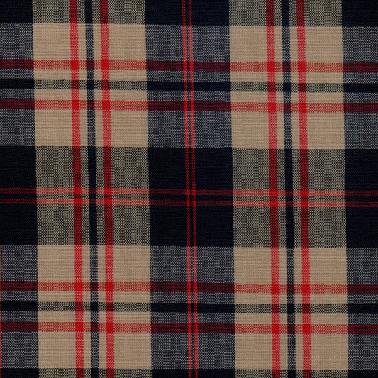 Tela 13002184 Dacron SchoolLine: tela a cuadros beige, navy y rojo; ideal para uniformes escolares e institucionales.