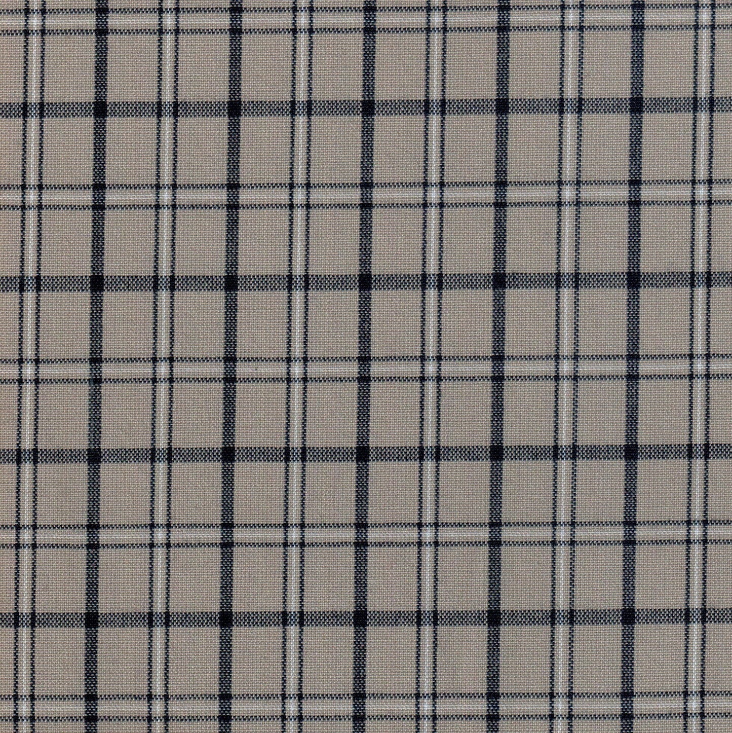 Tela Dacron SchoolLine en beige con cuadros negros tipo tartán, poliéster ideal para uniformes escolares e institucionales.
